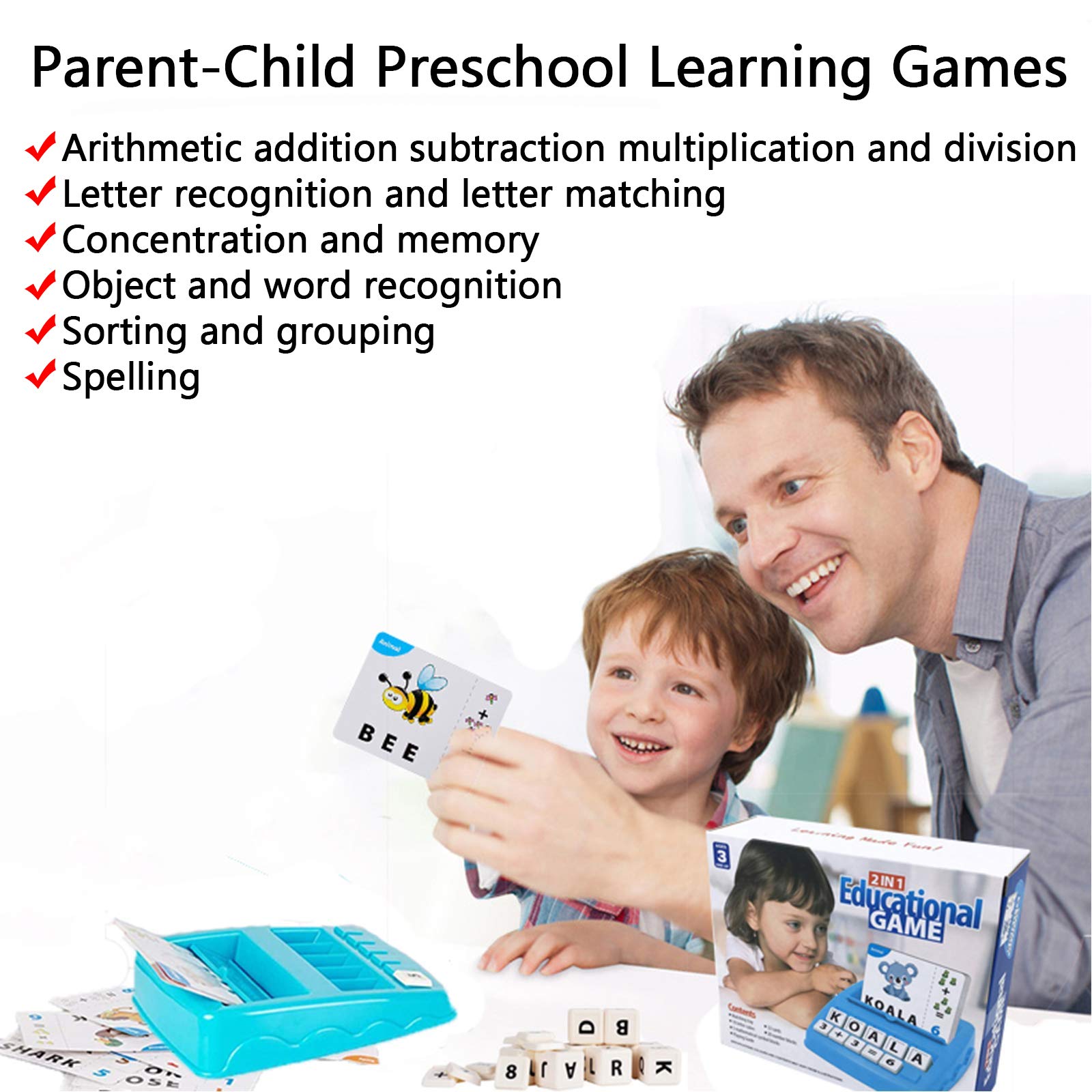 UPJAYEEK 2 in 1 Matching Letter and Number Game for Kids Ages 3-7 - Sight Words Recognition and Math Flash Cards Educational Toy