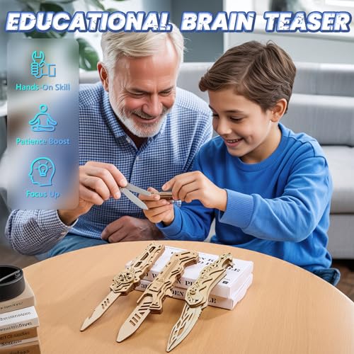 UPLIKE 3-in-1 Wooden Puzzle Knife Set: 134-Piece DIY Mechanical Model for Adults & Teens