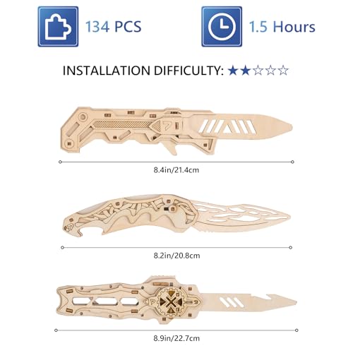 UPLIKE 3-in-1 Wooden Puzzle Knife Set: 134-Piece DIY Mechanical Model for Adults & Teens