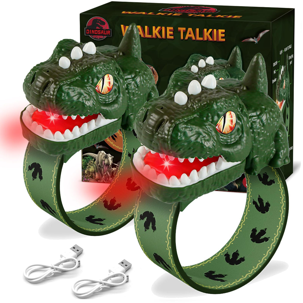 UPSIME Rechargeable Dinosaur Walkie Talkies for Kids – 2 Pack T-Rex Watch Style, 300m Range