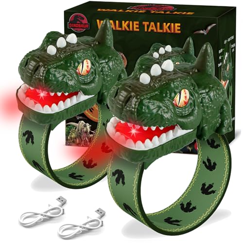 UPSIME Rechargeable Dinosaur Walkie Talkies for Kids – 2 Pack T-Rex Watch Style, 300m Range