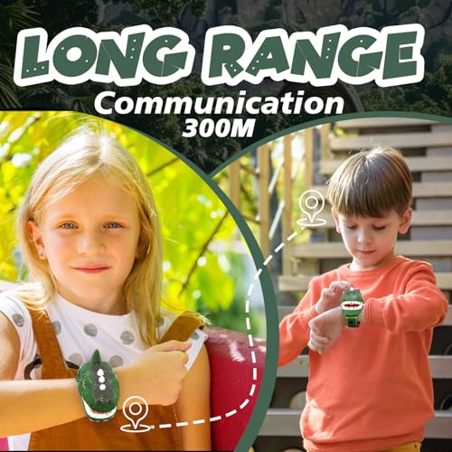 UPSIME Rechargeable Dinosaur Walkie Talkies for Kids – 2 Pack T-Rex Watch Style, 300m Range