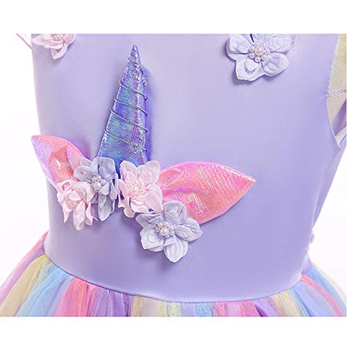 URAQT Unicorn Costume Set for Girls – Princess Dress with Necklace & Headband