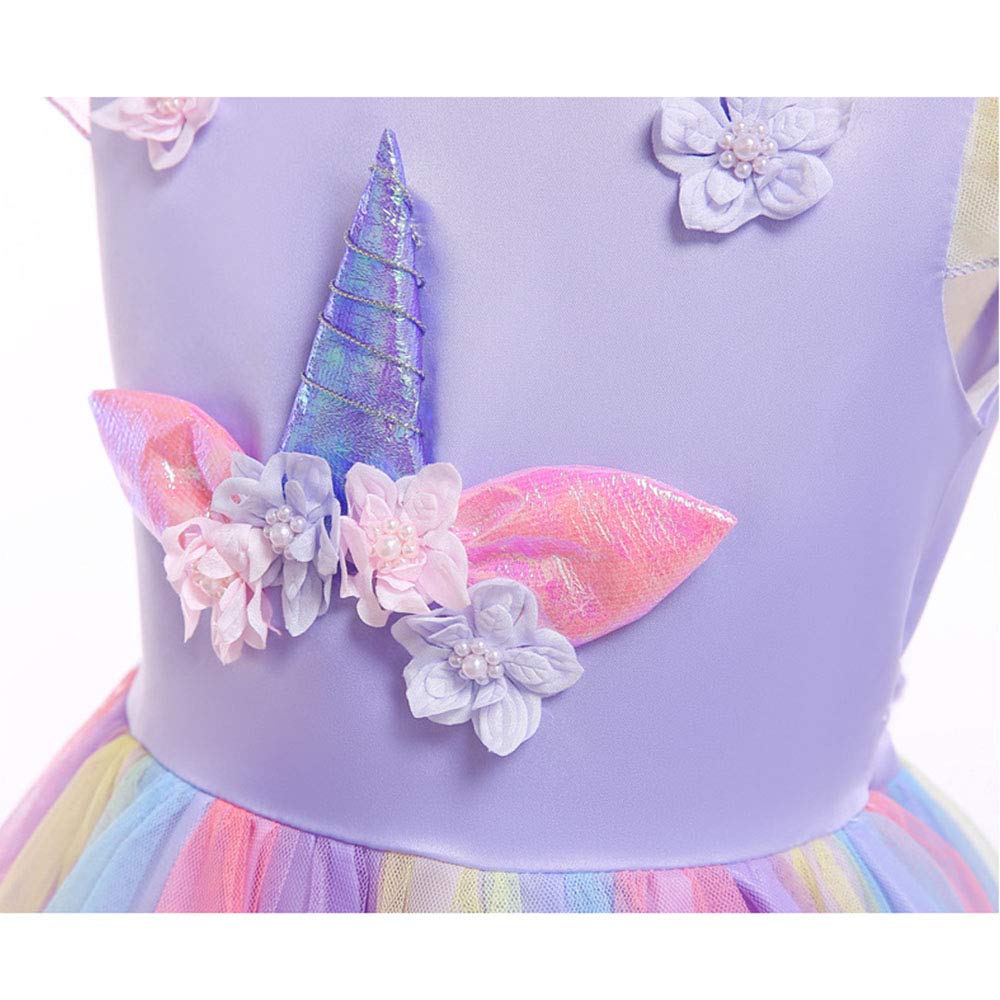 URAQT Unicorn Costume Set for Girls – Princess Dress with Necklace & Headband