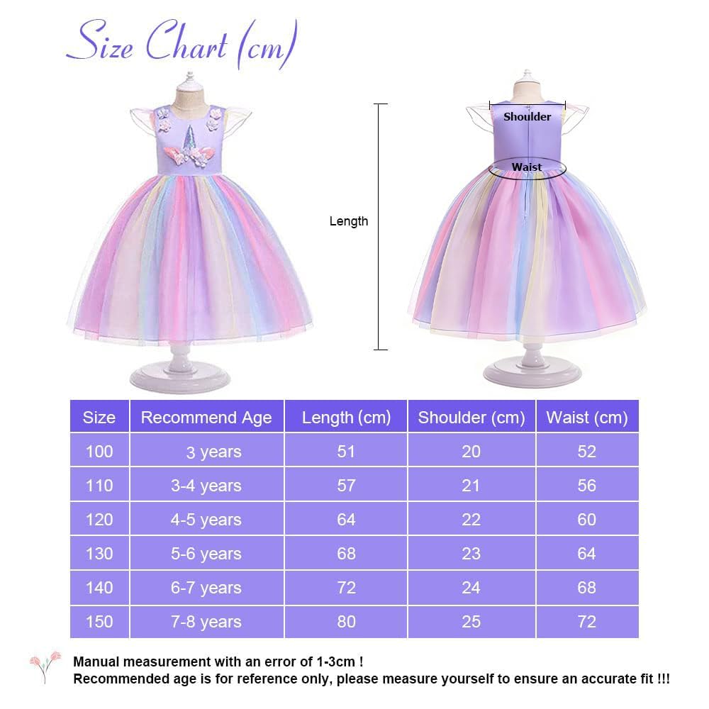 URAQT Unicorn Costume Set for Girls – Princess Dress with Necklace & Headband