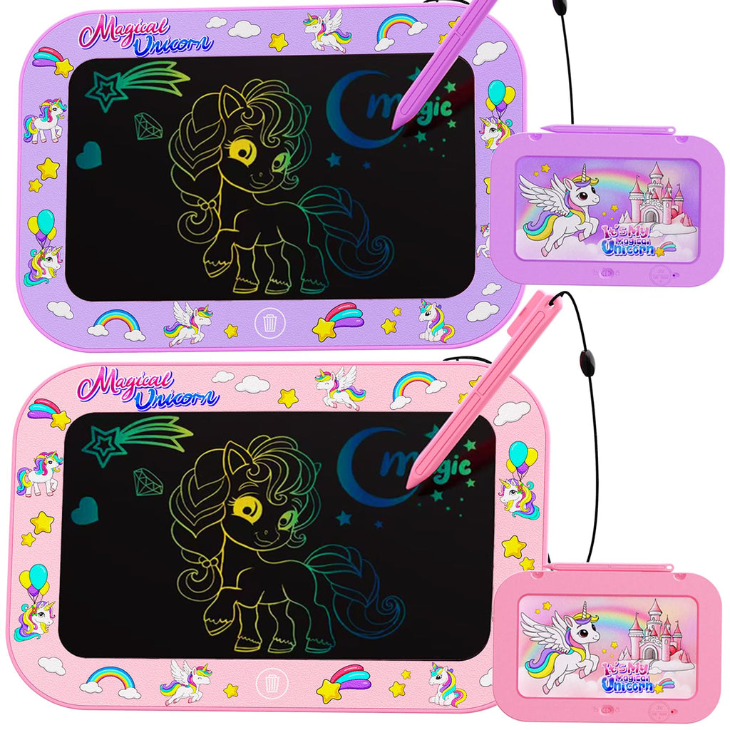 Urcoobela 2-Pack 10-Inch LCD Writing Tablet for Kids - Unicorn Dinosaur Doodle Board, Pink & Purple