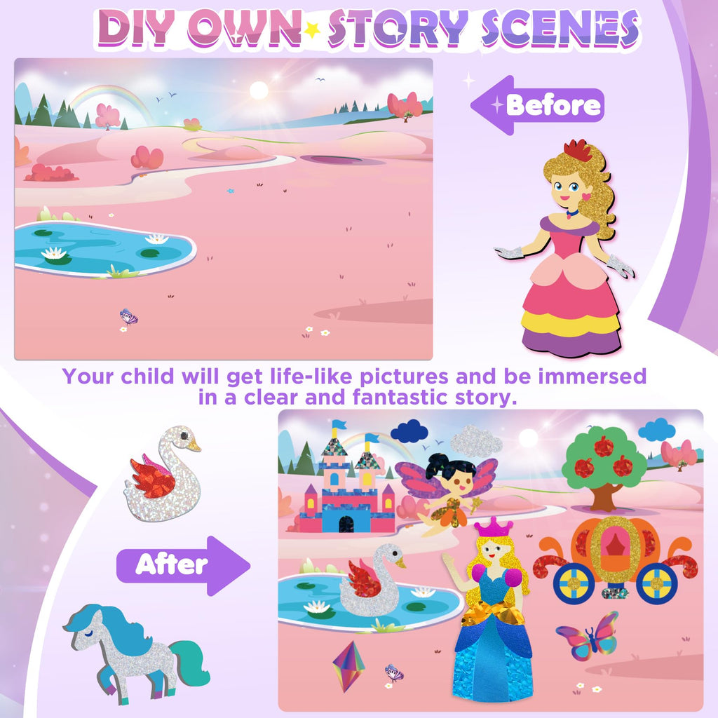 URMYWO Princess Foil Art Craft Kit – No Mess Activity for Kids Ages 4-8