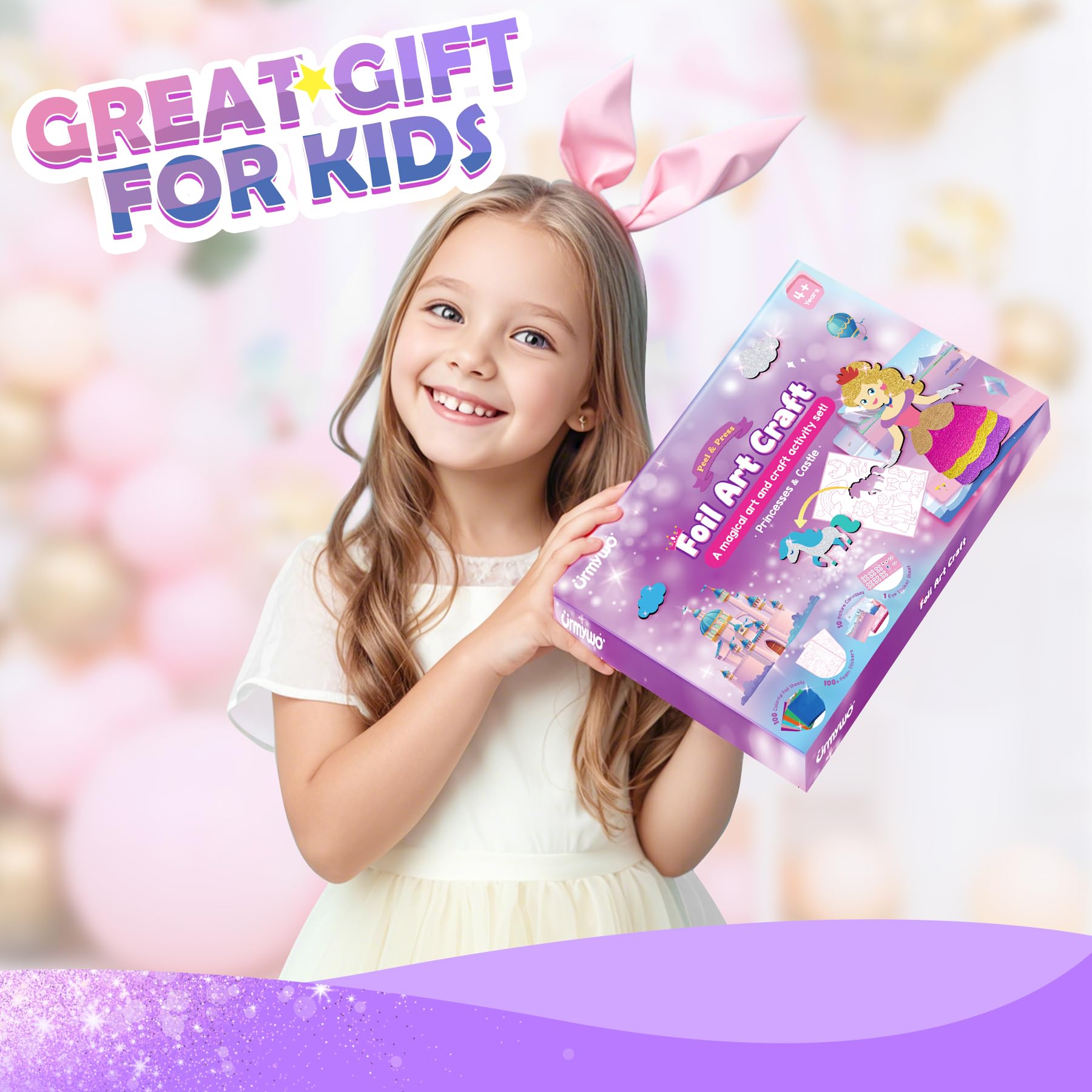 URMYWO Princess Foil Art Craft Kit – No Mess Activity for Kids Ages 4-8