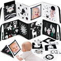 URMYWO Tummy Time Mirror Toy Set with High Contrast Cards and Soft Book, Black and White Visual Stimulation for Newborns 0-12 Months