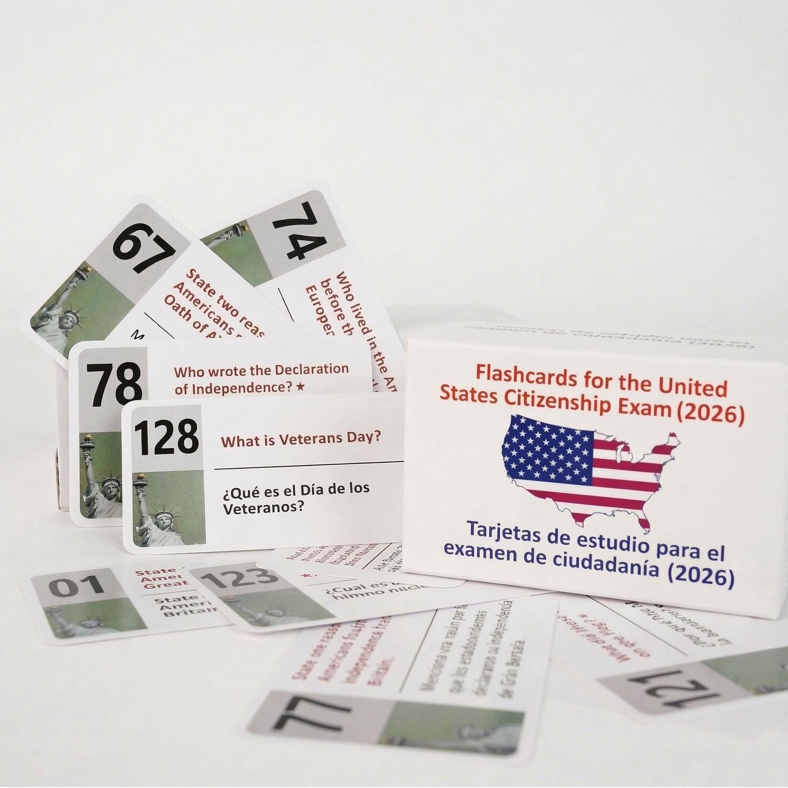 US Citizenship Flash Cards 2026 – 128 Civics Questions Bilingual English & Spanish – Naturalization Test Study Guide