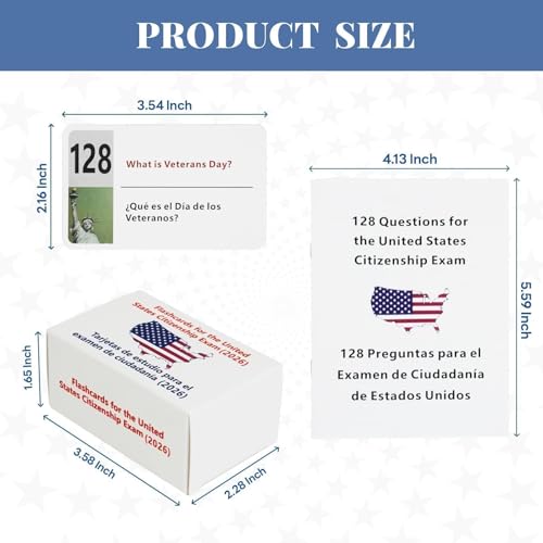 US Citizenship Flash Cards 2026 – 128 Civics Questions Bilingual English & Spanish – Naturalization Test Study Guide