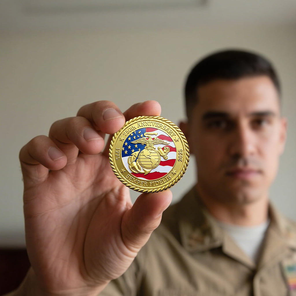 US Marine Corps 250th Anniversary Commemorative Coin – Gold-Plated Challenge Coin, 1.57 Inch