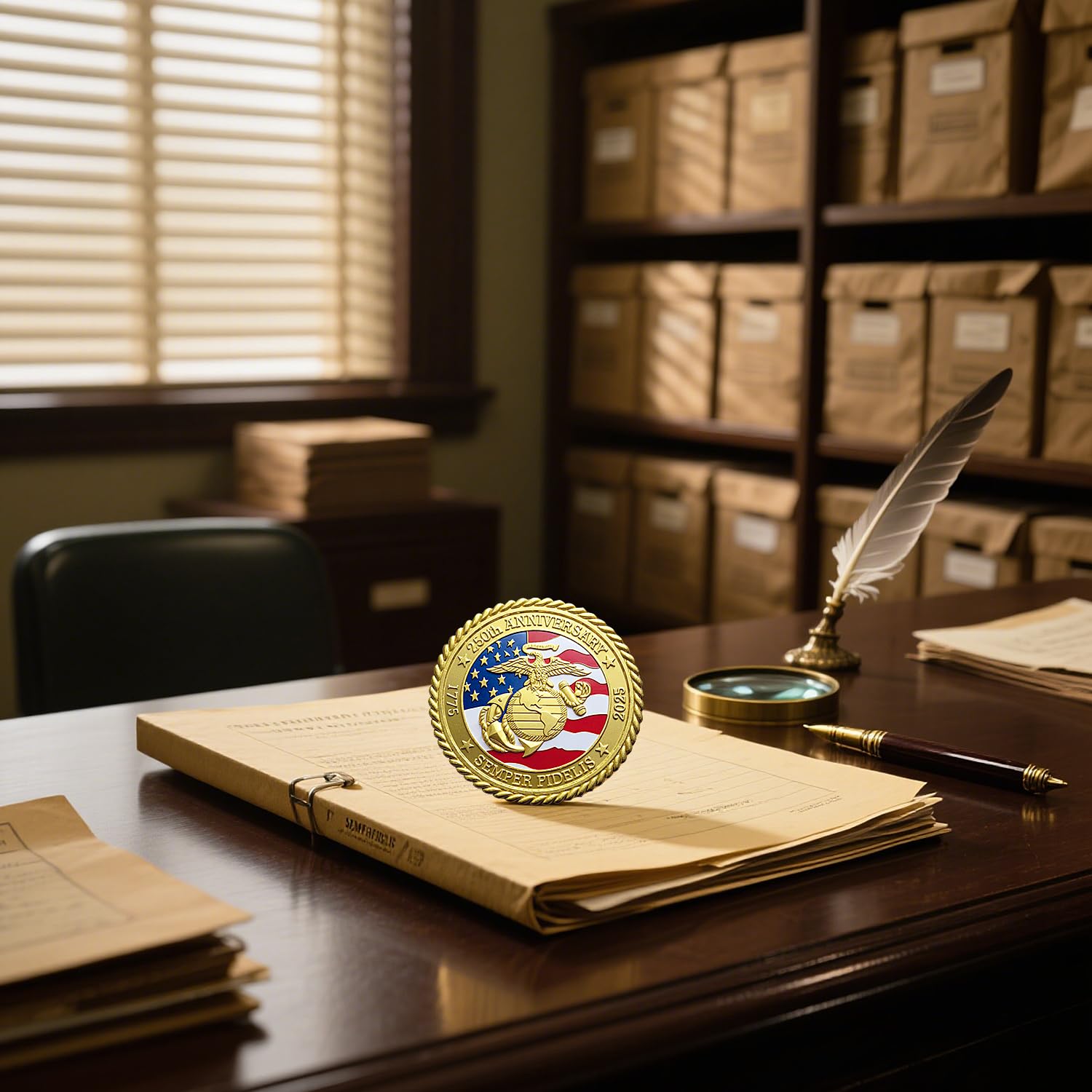 US Marine Corps 250th Anniversary Commemorative Coin – Gold-Plated Challenge Coin, 1.57 Inch