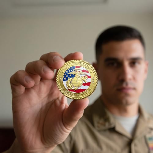 US Marine Corps 250th Anniversary Commemorative Coin – Gold-Plated Challenge Coin, 1.57 Inch