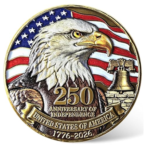 USA 250th Anniversary Challenge Coin – High Relief Bald Eagle & Liberty Bell Commemorative Medal, Patriotic Gift for Veterans and Collectors