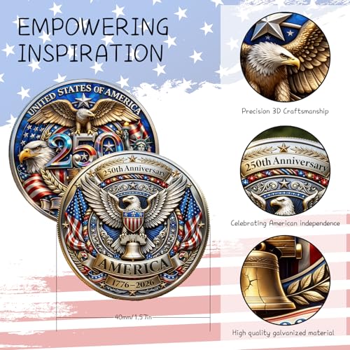 USA 250th Anniversary Commemorative Challenge Coin – Patriotic Eagle Design, 1776-2026
