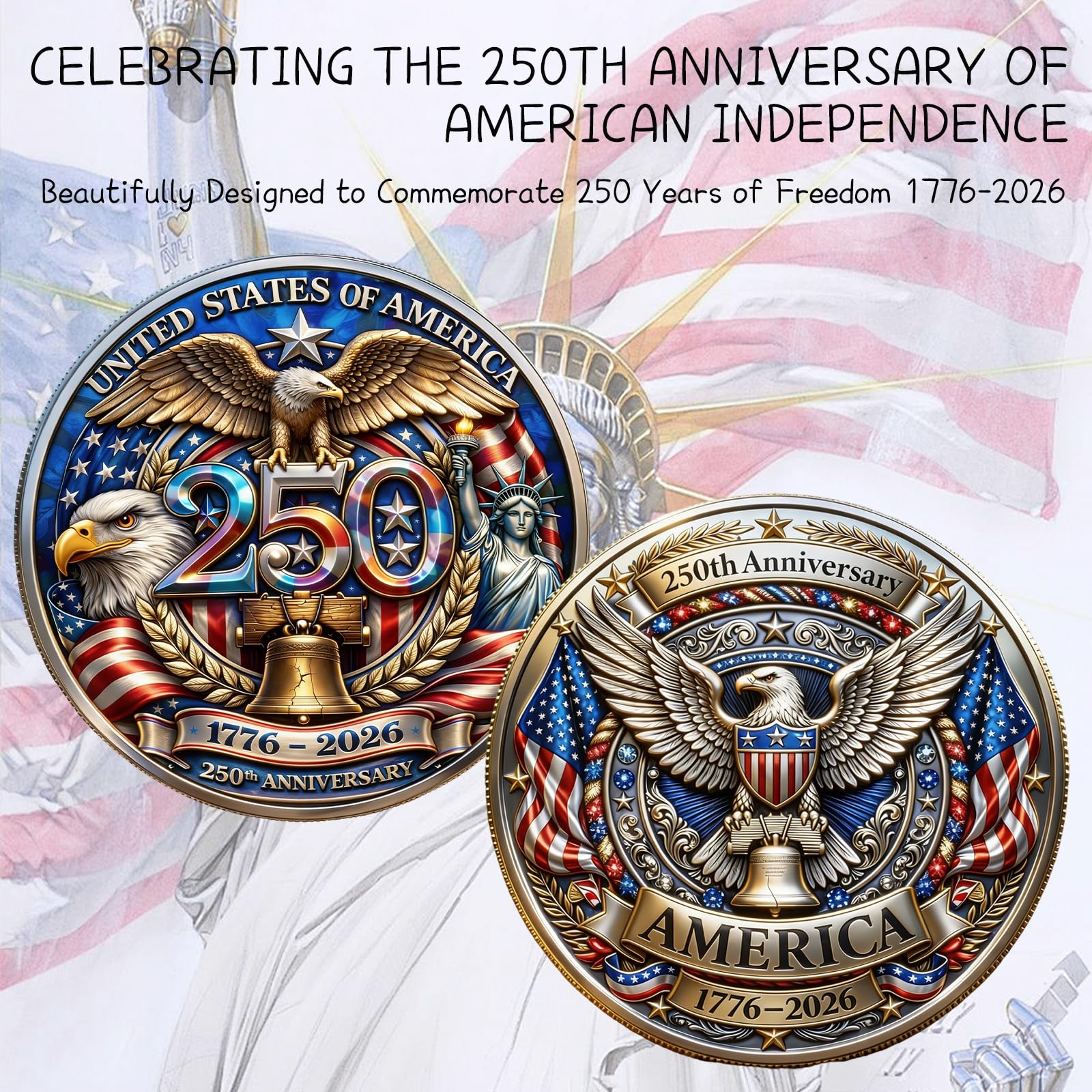 USA 250th Anniversary Commemorative Challenge Coin – Patriotic Eagle Design, 1776-2026