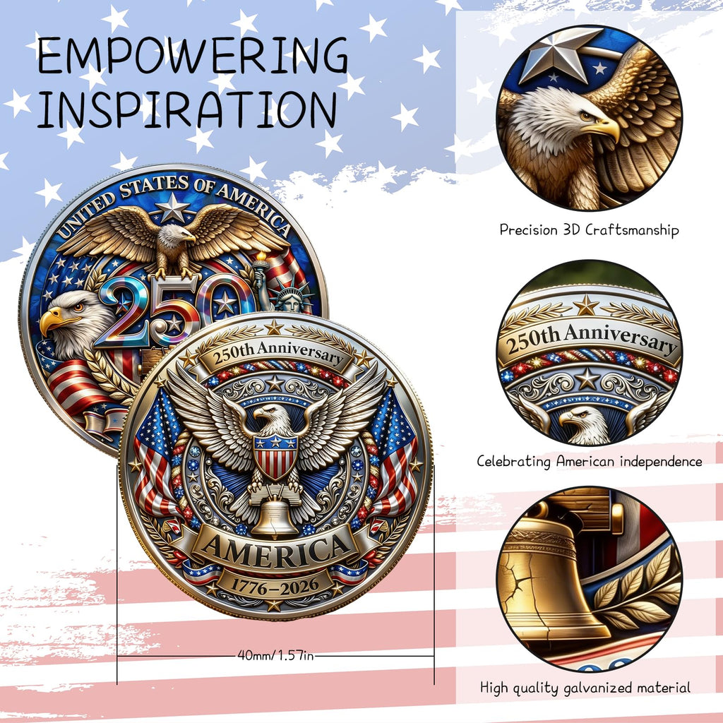 USA 250th Anniversary Commemorative Challenge Coin – Patriotic Eagle Design, 1776-2026