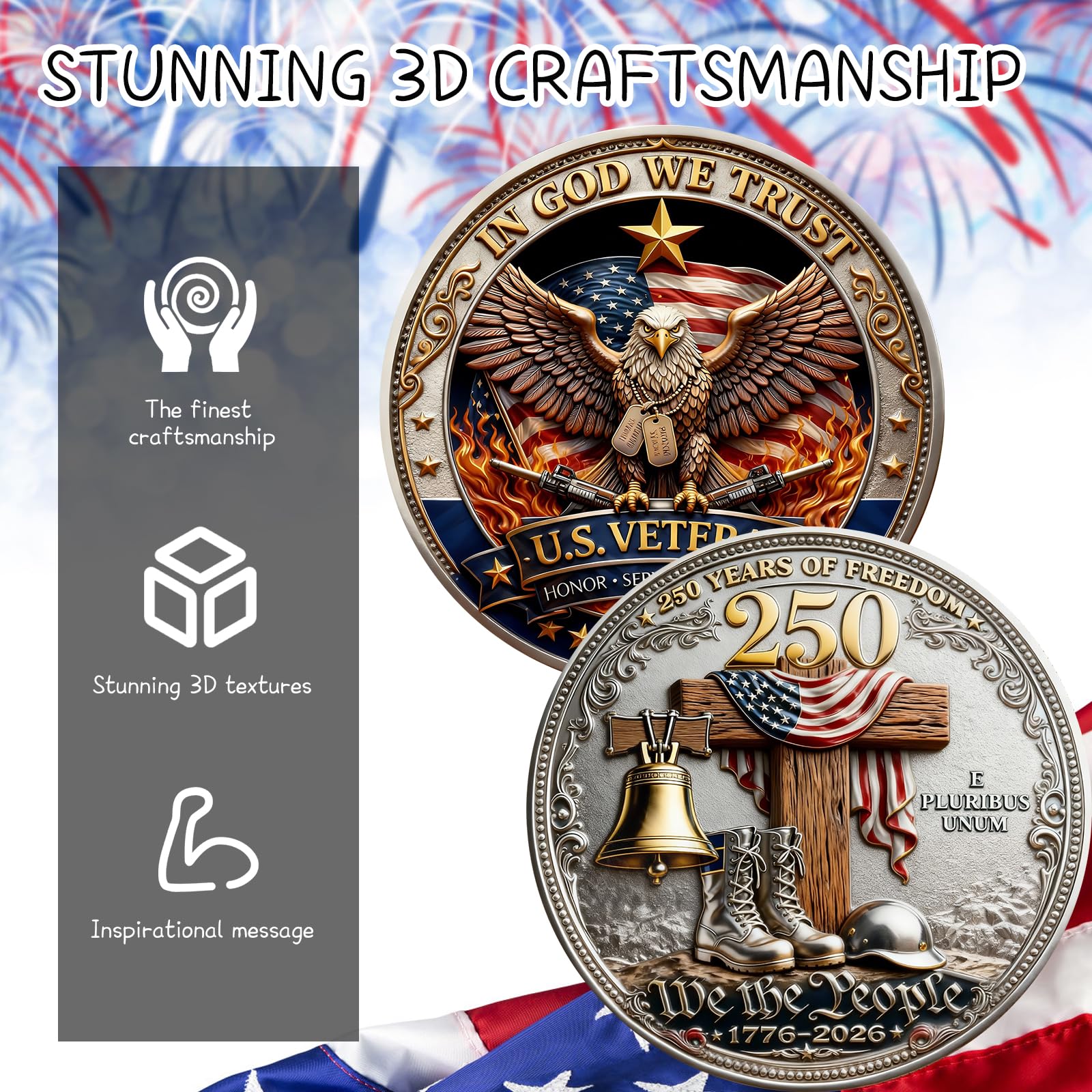 USA 250th Anniversary Commemorative Challenge Coin – Patriotic Eagle Design, 1776-2026