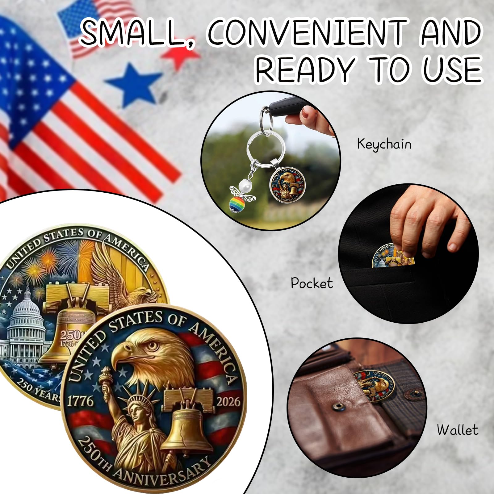 USA 250th Anniversary Commemorative Challenge Coin – Patriotic Eagle Design, 1776-2026