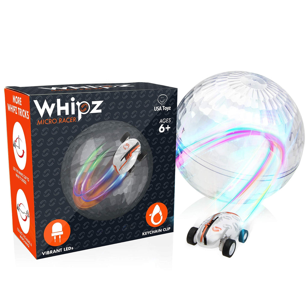 USA Toyz Whipz Micro Racers: Glow in the Dark LED Mini Keychain Car with Stunt Ball and USB Charger