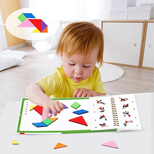 USATDD Magnetic Travel Tangram Puzzle – 2 Sets of Pattern Blocks with 368 Challenges for Kids and Adults