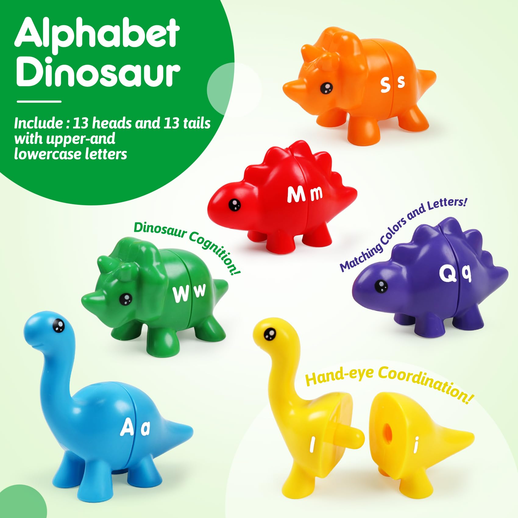 USATDD Matching Letters Dinosaur Toy – Double-Sided ABC Alphabet Game for Toddlers