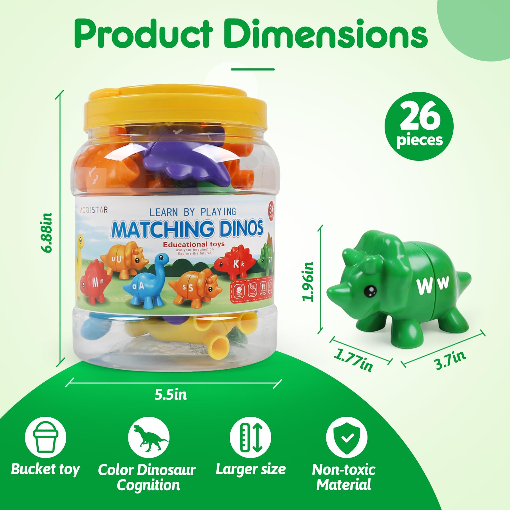 USATDD Matching Letters Dinosaur Toy – Double-Sided ABC Alphabet Game for Toddlers