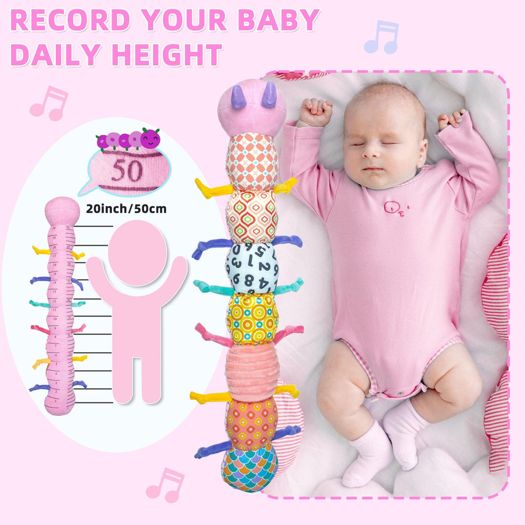 Ussybaby 5-in-1 Sensory Caterpillar Toy - Musical, Crinkle, Rattle & Plush for Newborns (0-12 Months), Pink