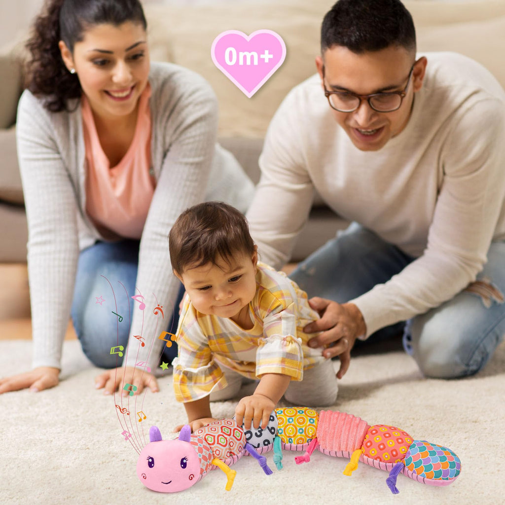 Ussybaby 5-in-1 Sensory Caterpillar Toy - Musical, Crinkle, Rattle & Plush for Newborns (0-12 Months), Pink
