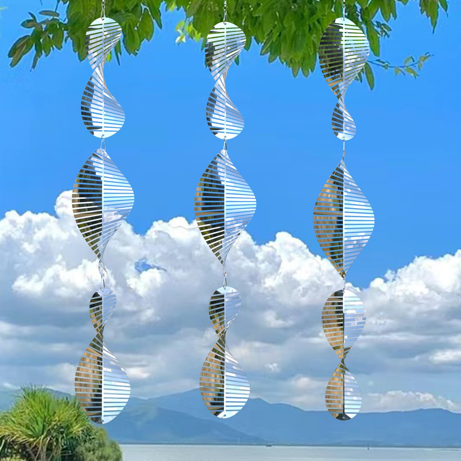 UTFFEDY 304 Stainless Steel Bird Scarer Wind Spinners - 3D Reflective Discs Set