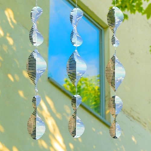 UTFFEDY 304 Stainless Steel Bird Scarer Wind Spinners - 3D Reflective Discs Set