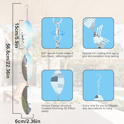 UTFFEDY 304 Stainless Steel Bird Scarer Wind Spinners - 3D Reflective Discs Set