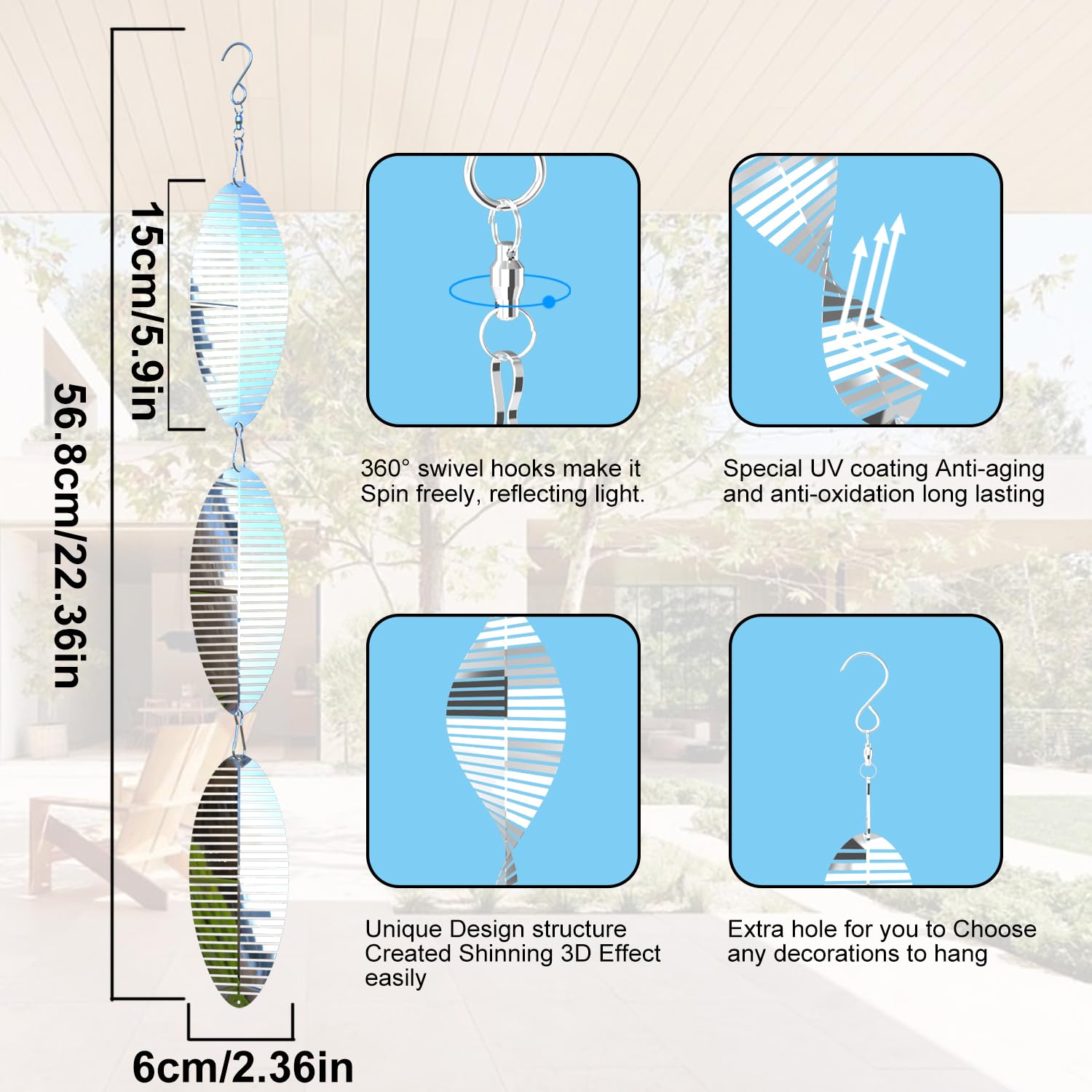 UTFFEDY 304 Stainless Steel Bird Scarer Wind Spinners - 3D Reflective Discs Set