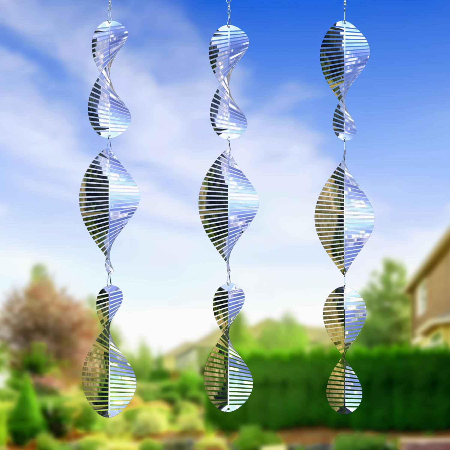 UTFFEDY 304 Stainless Steel Bird Scarer Wind Spinners - 3D Reflective Discs Set