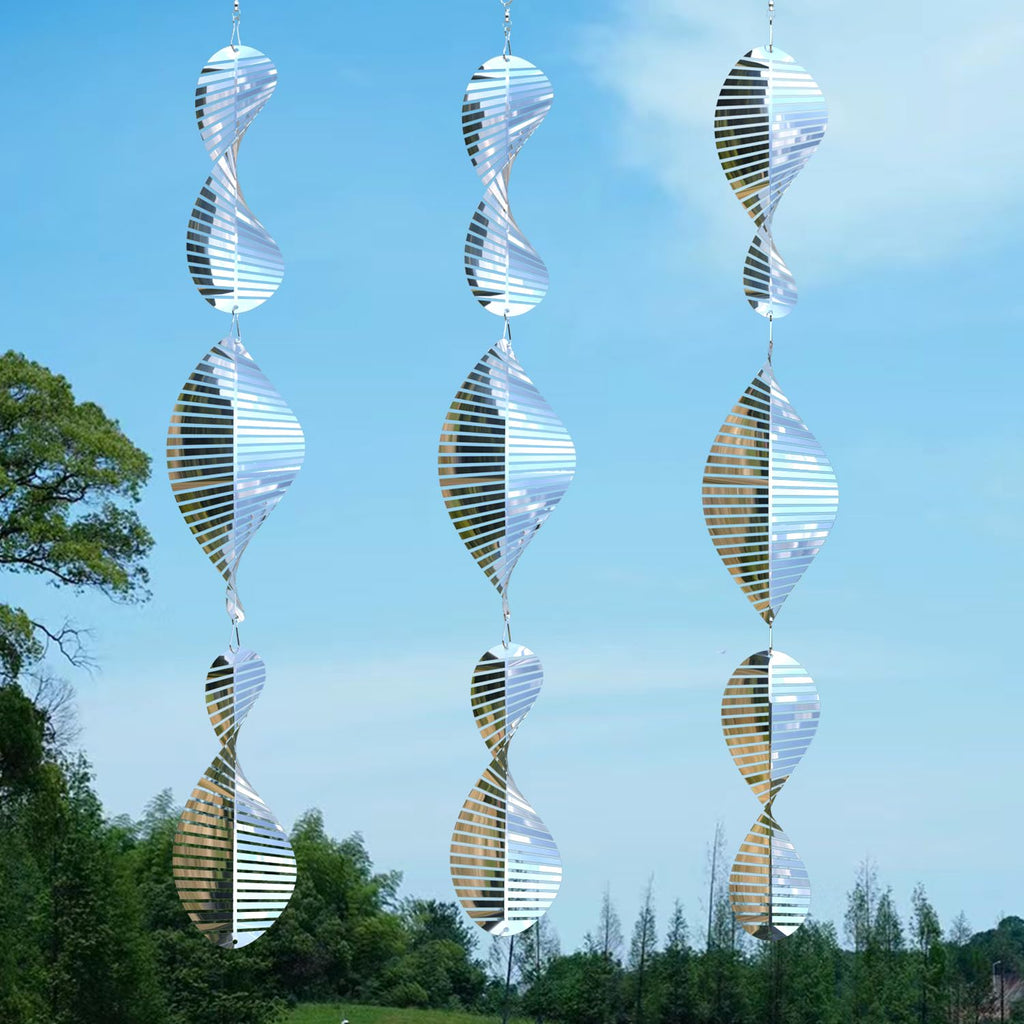 UTFFEDY 304 Stainless Steel Bird Scarer Wind Spinners - 3D Reflective Discs Set