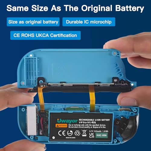 Uwayor 2-Pack HAC-006 Battery for Nintendo Switch Joy-Con Controller – 525mAh Replacement with Tool Kit