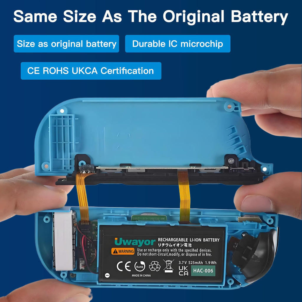 Uwayor 2-Pack HAC-006 Battery for Nintendo Switch Joy-Con Controller – 525mAh Replacement with Tool Kit