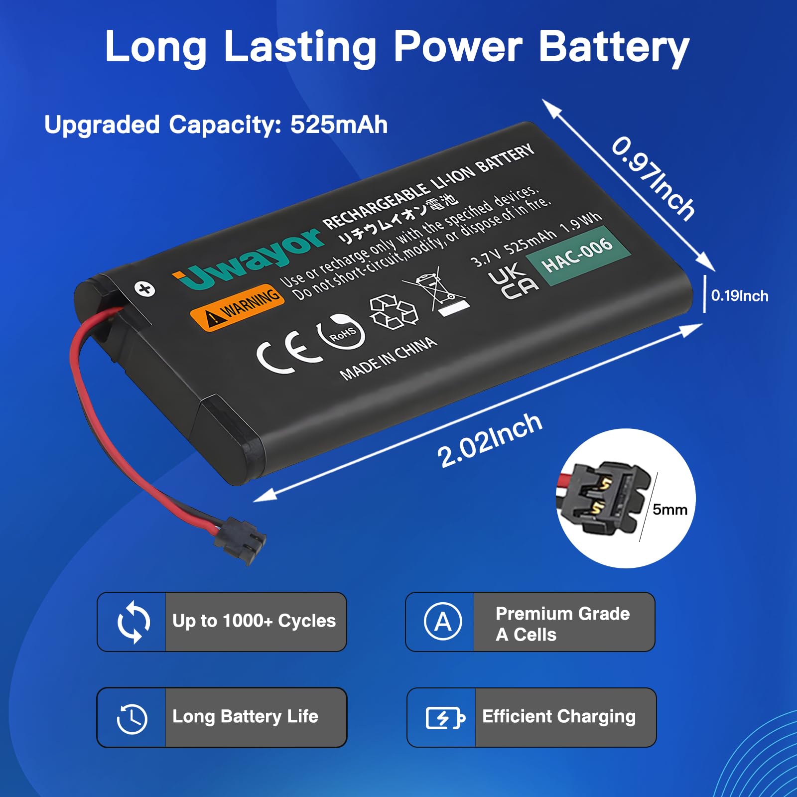 Uwayor 2-Pack HAC-006 Battery for Nintendo Switch Joy-Con Controller – 525mAh Replacement with Tool Kit