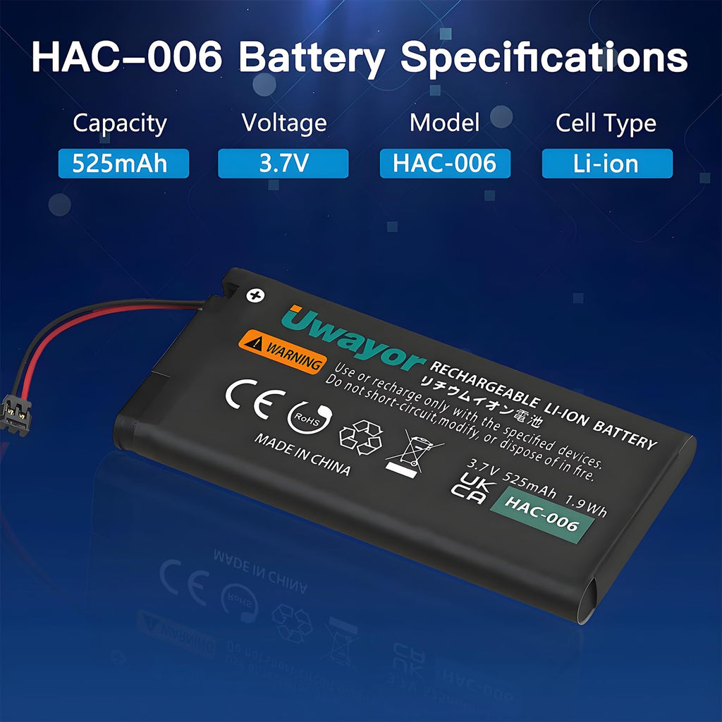 Uwayor 2-Pack HAC-006 Battery for Nintendo Switch Joy-Con Controller – 525mAh Replacement with Tool Kit