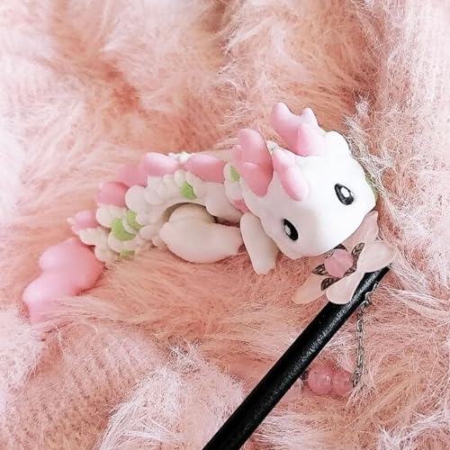 UXBSTM 6" Articulated 3D Printed Dragon Fidget Toy in Blossom Pink or Rose Red – PLA Desk Decor for Fantasy Fans