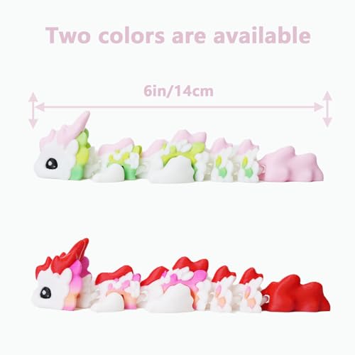 UXBSTM 6" Articulated 3D Printed Dragon Fidget Toy in Blossom Pink or Rose Red – PLA Desk Decor for Fantasy Fans