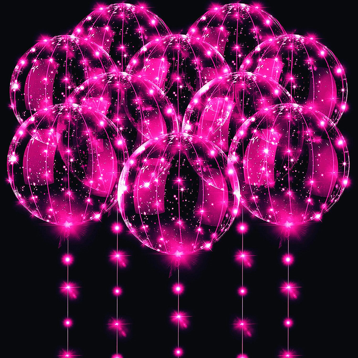 UZER 10-Pack Pink LED Balloons - 20 Inch Glow Bubble Balloons for Parties, Weddings, Birthdays & More