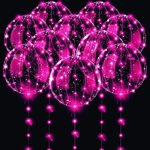 UZER 10-Pack Pink LED Balloons - 20 Inch Glow Bubble Balloons for Parties, Weddings, Birthdays & More