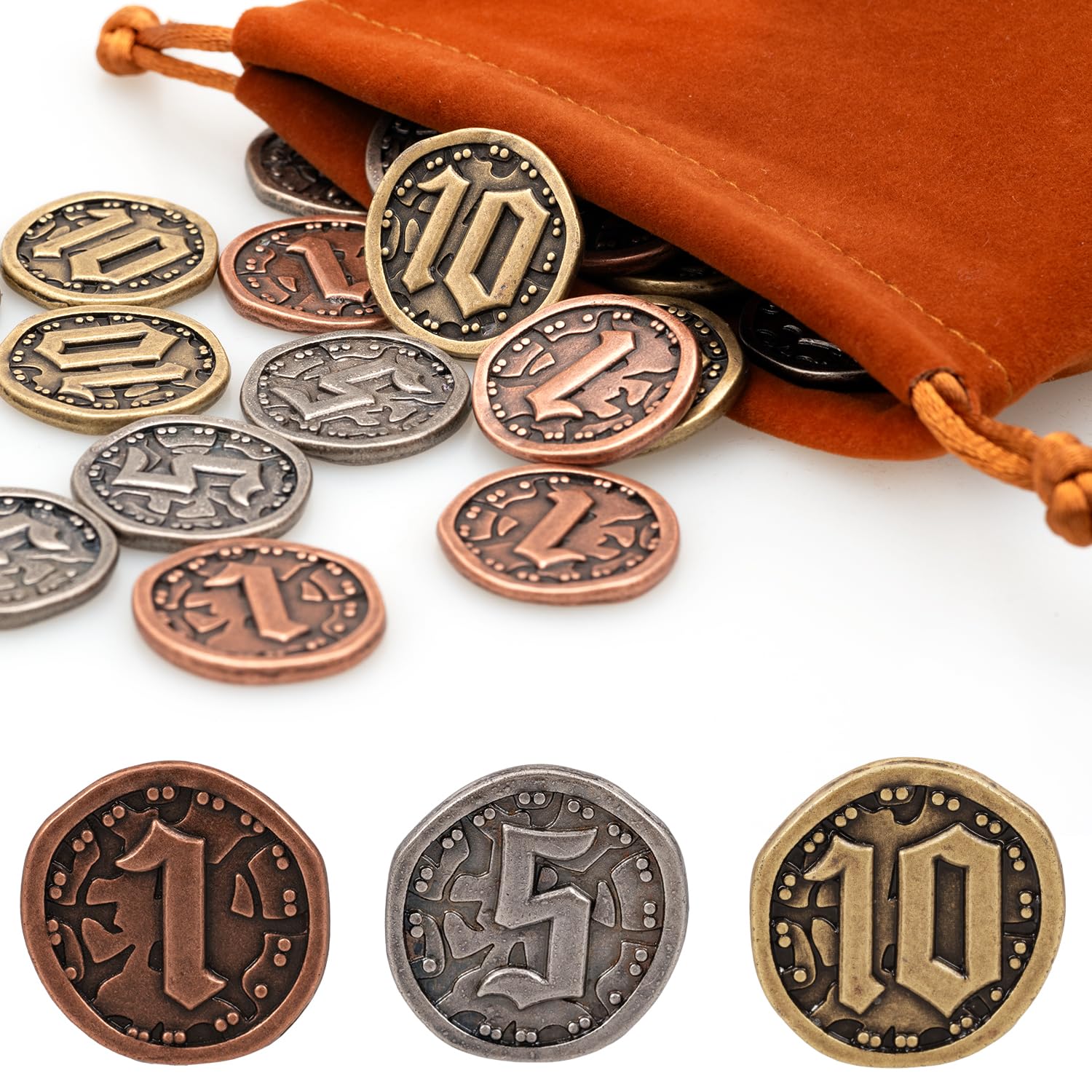 v2croft 30-Piece Metal Game Coin Set – Gold, Silver & Copper Denominations for Board Games and RPGs