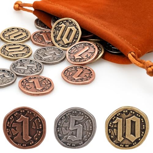 v2croft 30-Piece Metal Game Coin Set – Gold, Silver & Copper Denominations for Board Games and RPGs