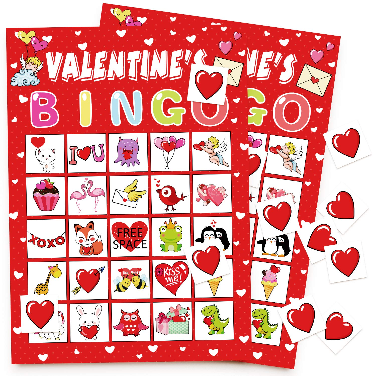 Valentine's Day Bingo Set with 40 Cards, 28 Caller Chips, and Festive Design for Adult Parties