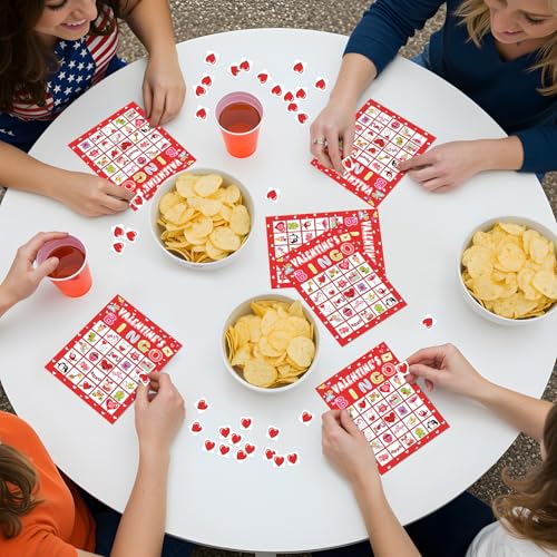Valentine's Day Bingo Set with 40 Cards, 28 Caller Chips, and Festive Design for Adult Parties