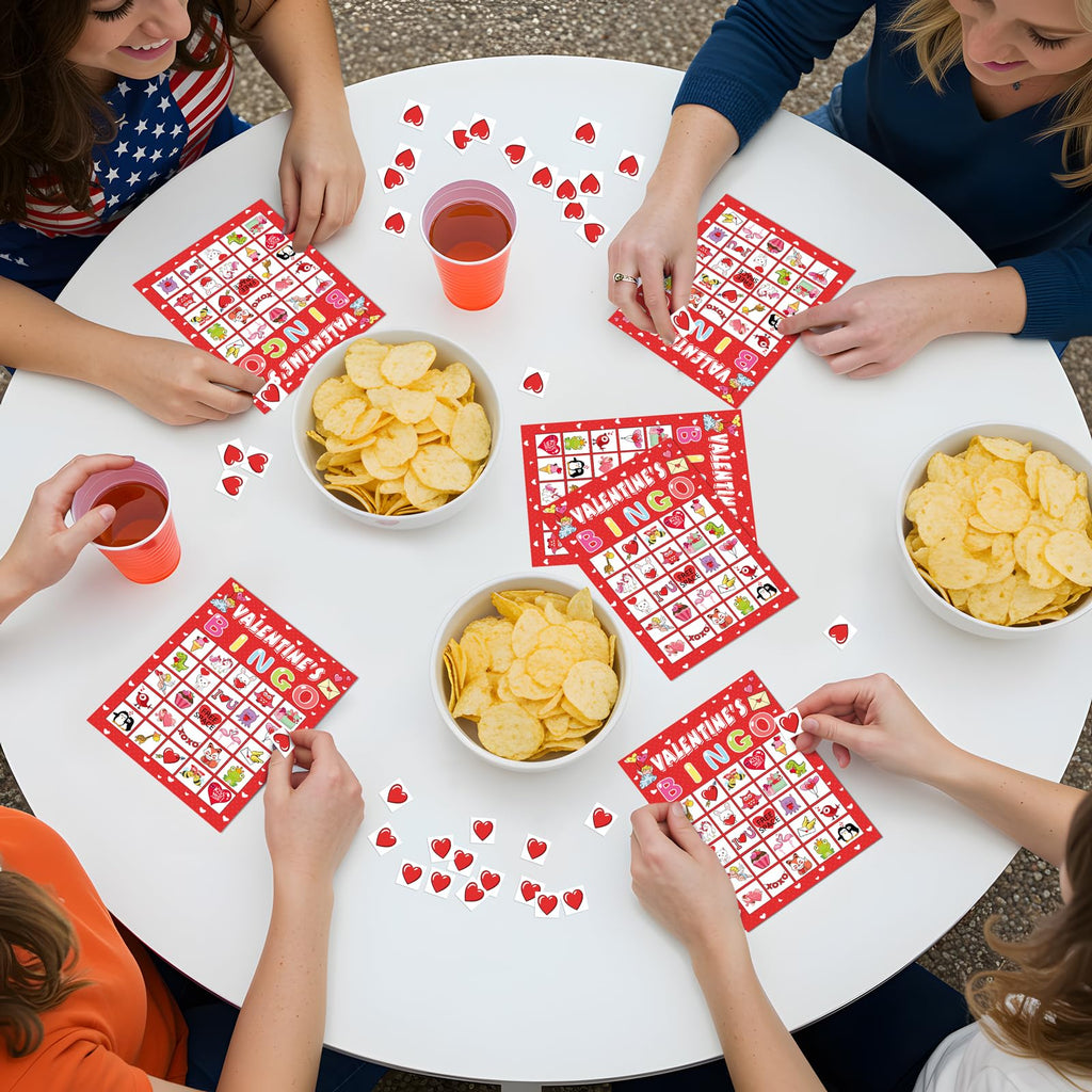 Valentine's Day Bingo Set with 40 Cards, 28 Caller Chips, and Festive Design for Adult Parties