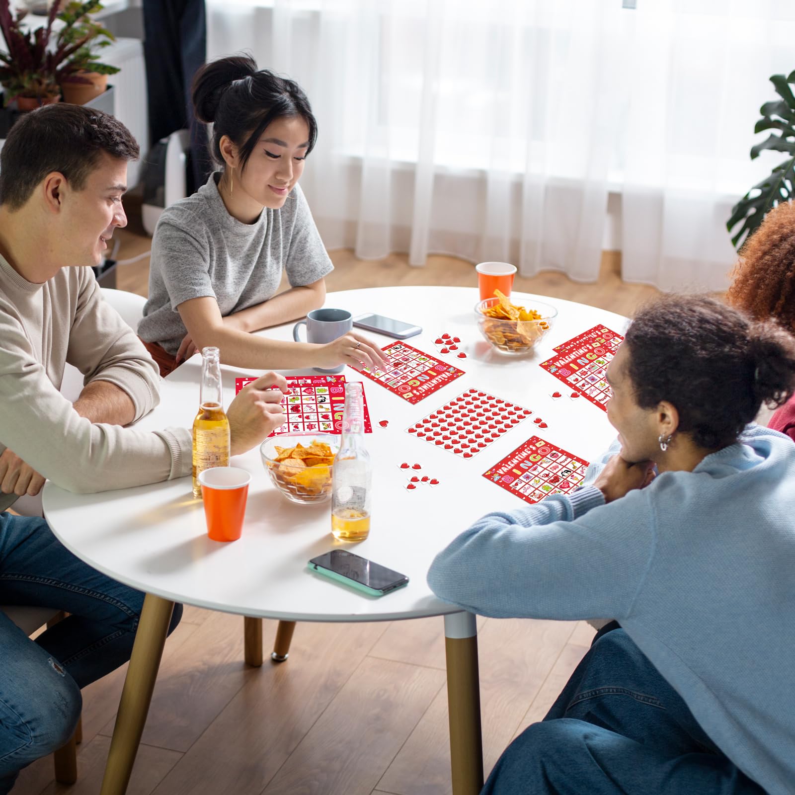 Valentine's Day Bingo Set with 40 Cards, 28 Caller Chips, and Festive Design for Adult Parties